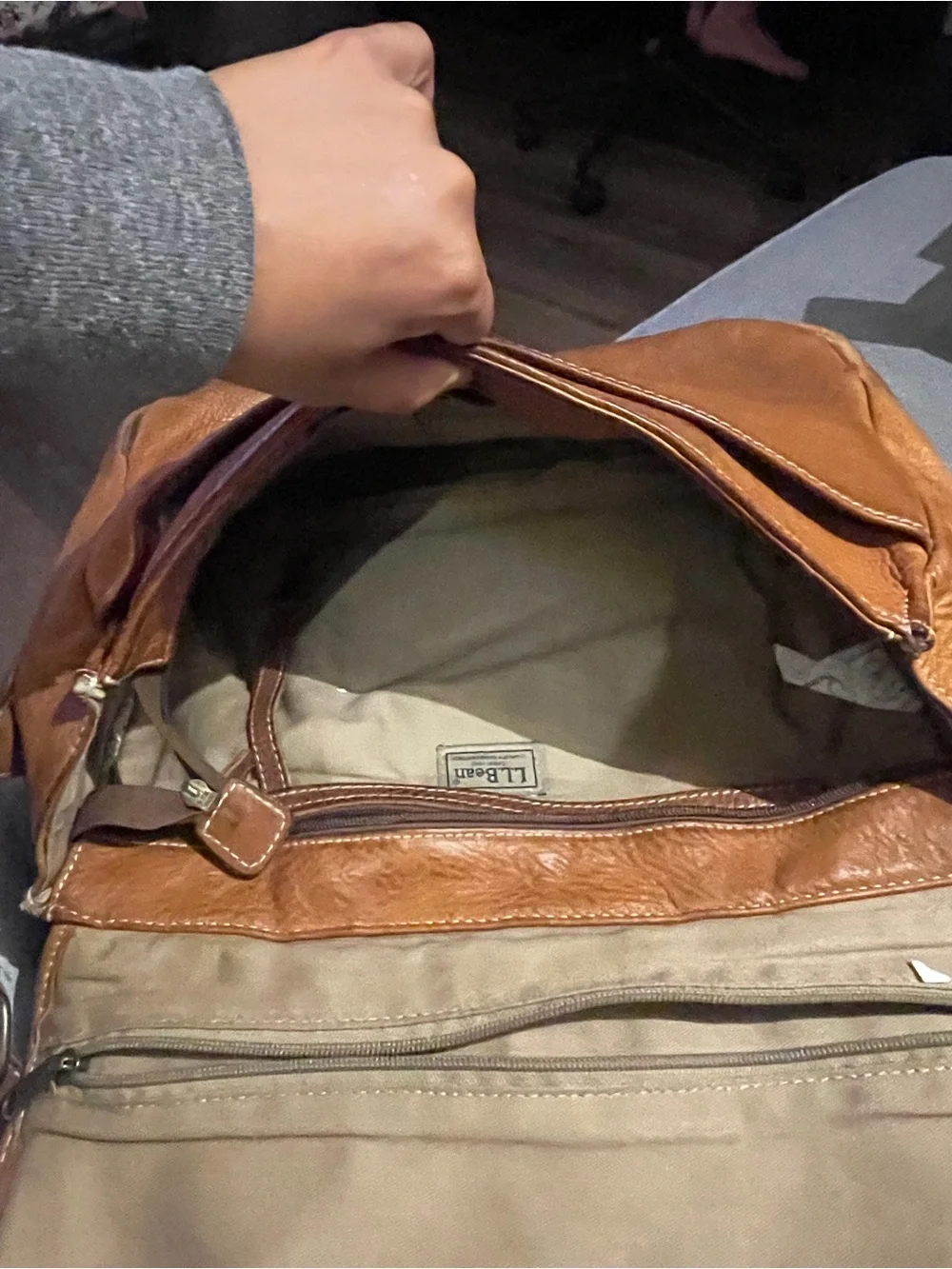 L.L. Bean Tan Leather Messenger Bag with Adjustable Strap
